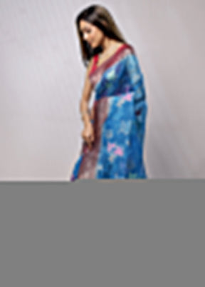Blue Organza Saree With Blouse Piece