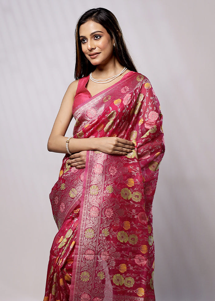 Pink Organza Saree With Blouse Piece