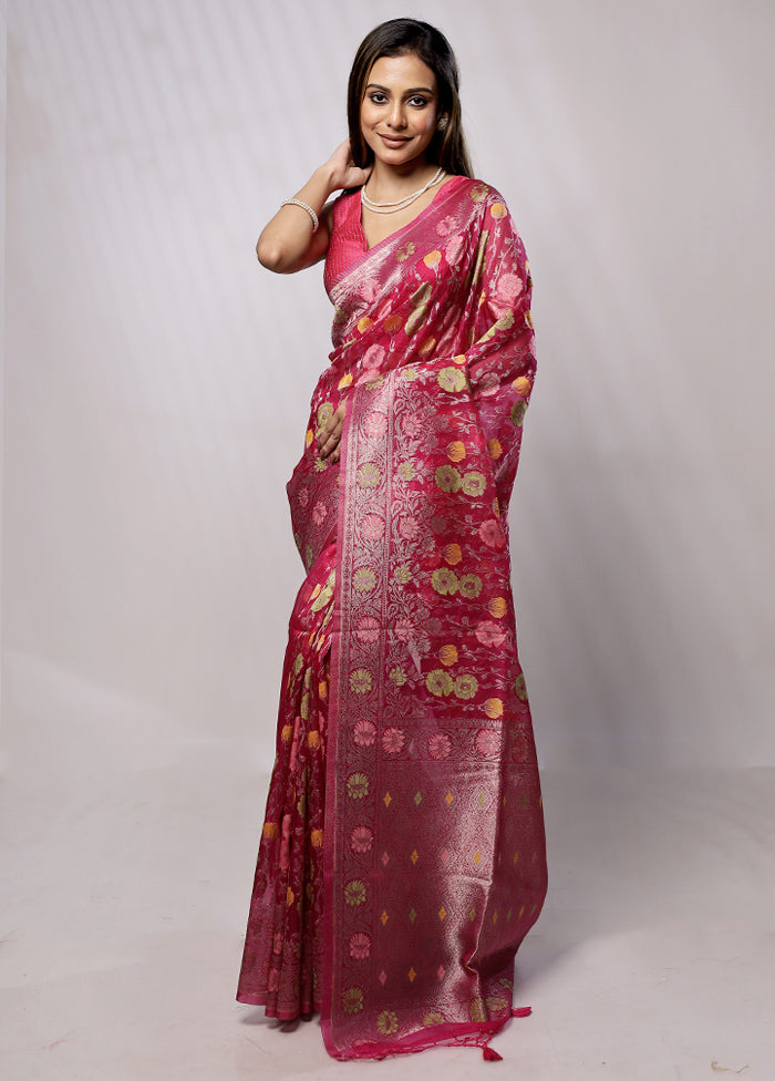 Pink Organza Saree With Blouse Piece