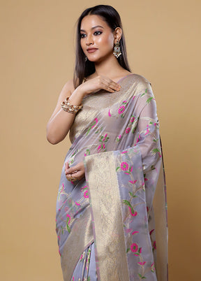 Grey Organza Saree With Blouse Piece