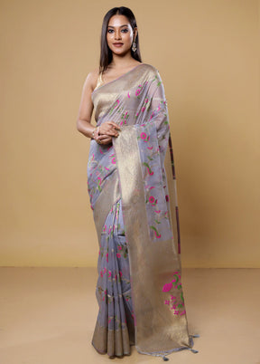 Grey Organza Saree With Blouse Piece