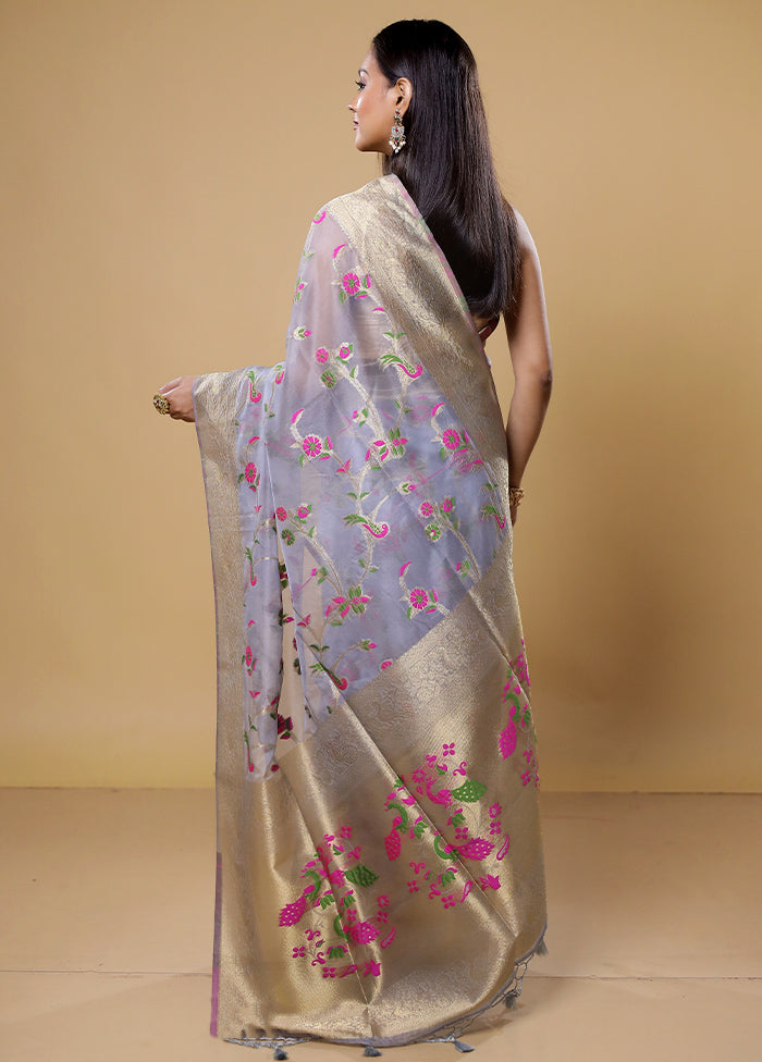 Grey Organza Saree With Blouse Piece