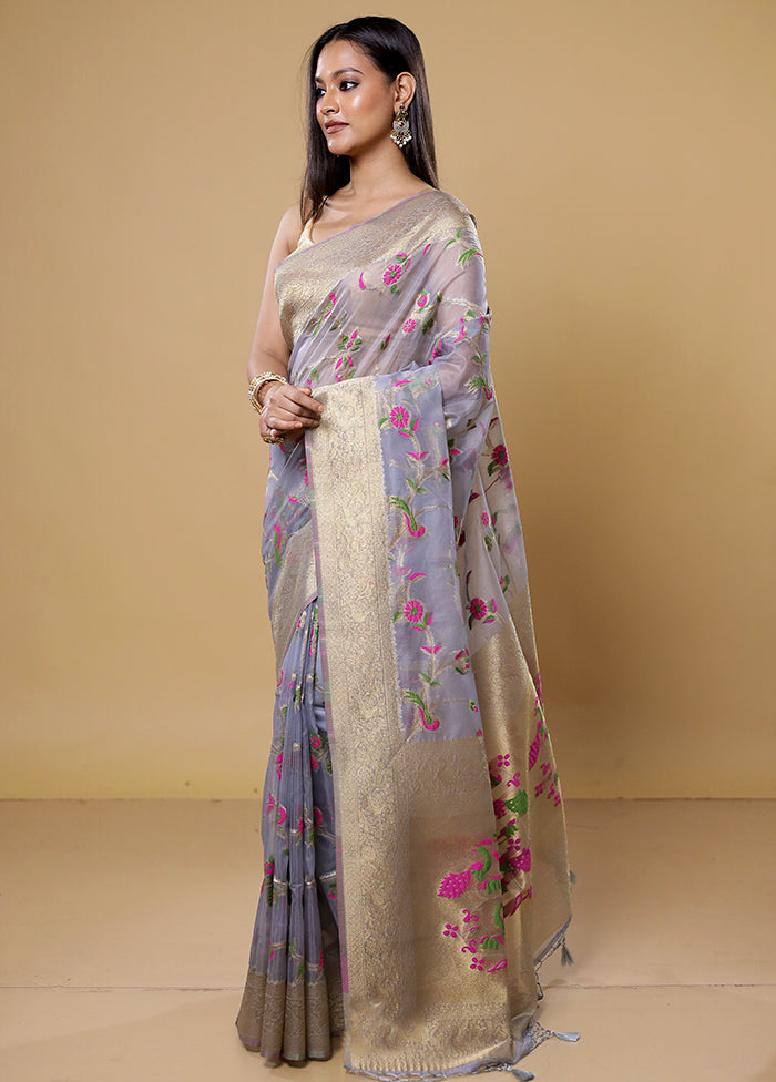 Grey Organza Saree With Blouse Piece