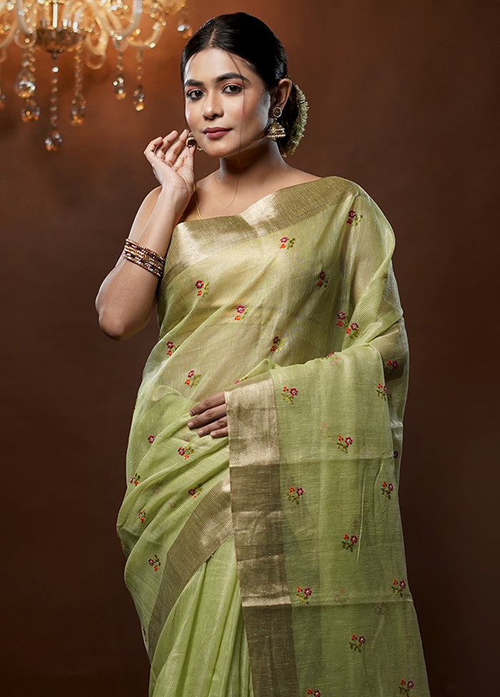 Green Tissue Silk Saree With Blouse Piece