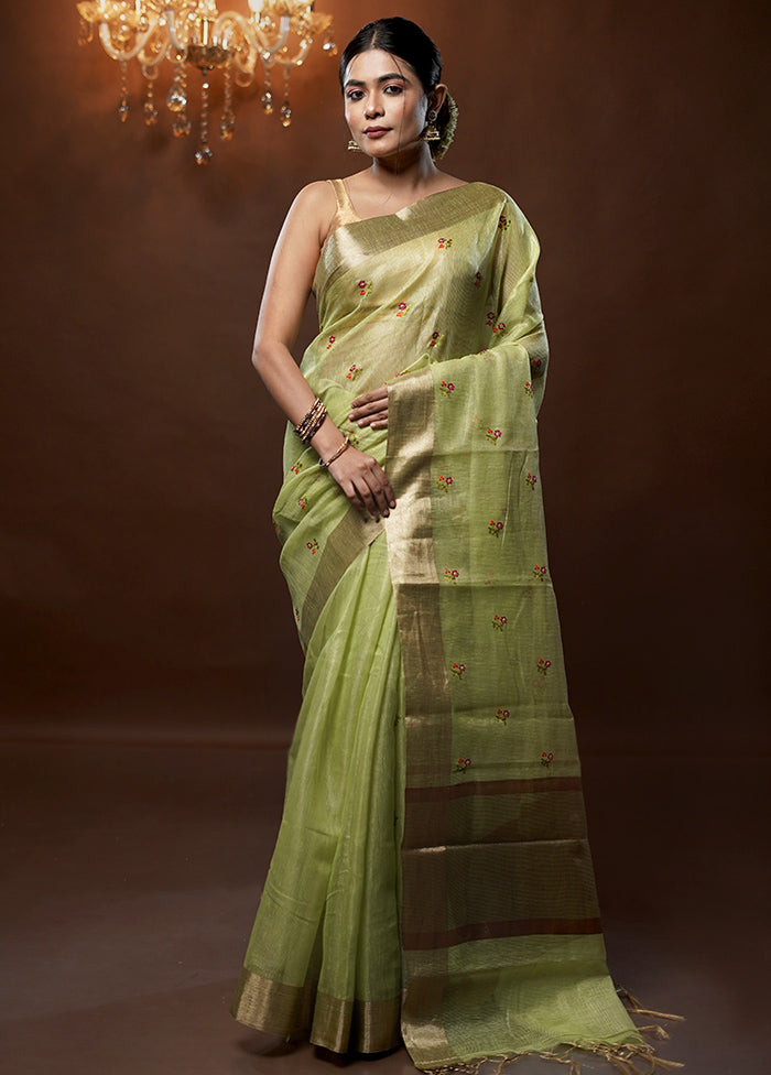 Green Tissue Silk Saree With Blouse Piece