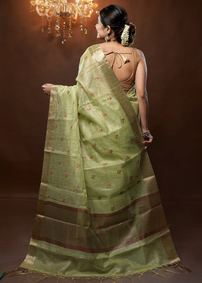 Green Tissue Silk Saree With Blouse Piece