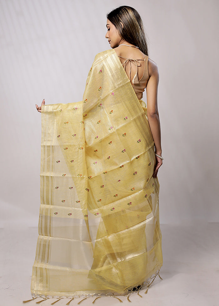 Yellow Tissue Silk Saree With Blouse Piece