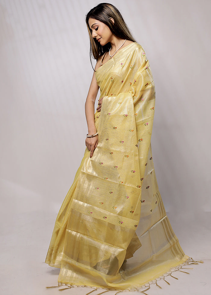 Yellow Tissue Silk Saree With Blouse Piece