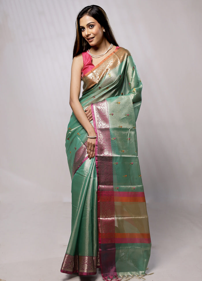 Green Tissue Silk Saree With Blouse Piece