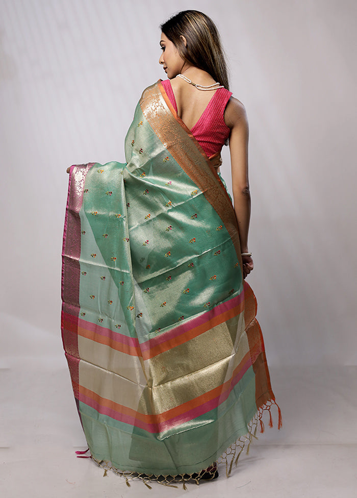 Green Tissue Silk Saree With Blouse Piece