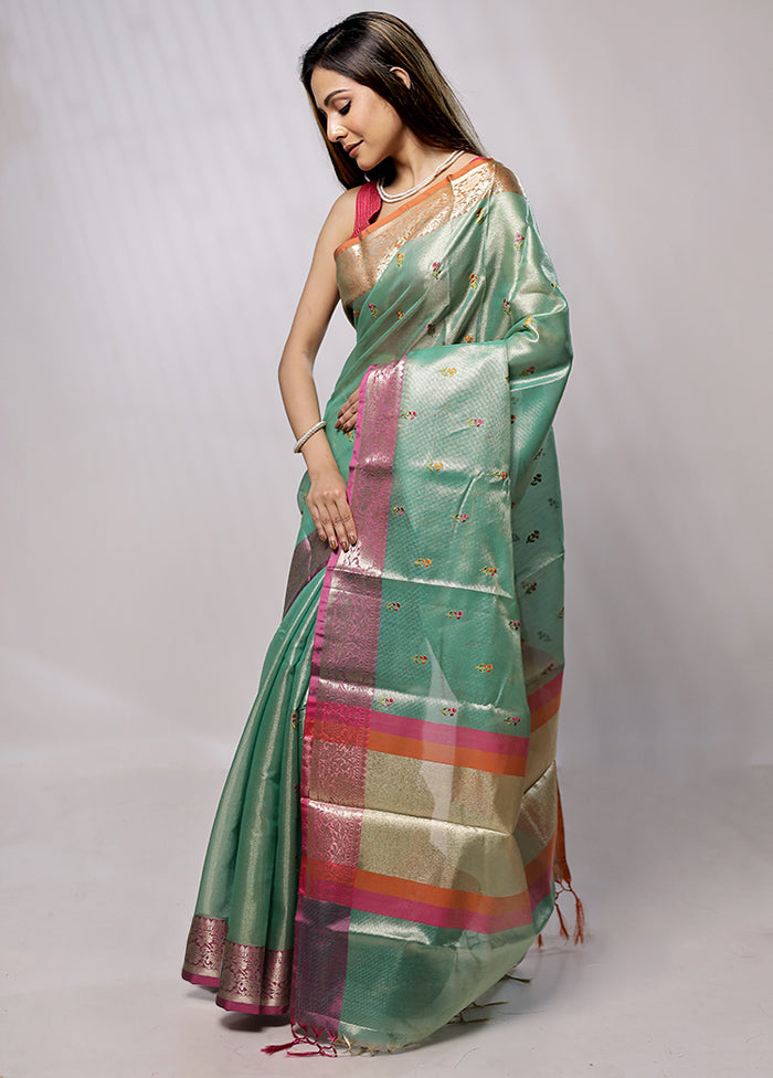 Green Tissue Silk Saree With Blouse Piece