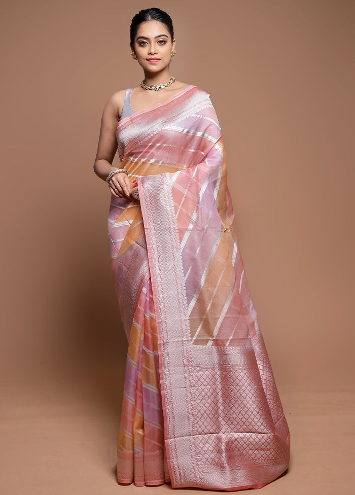 Pink Handloom Pure Organza Saree With Blouse Piece