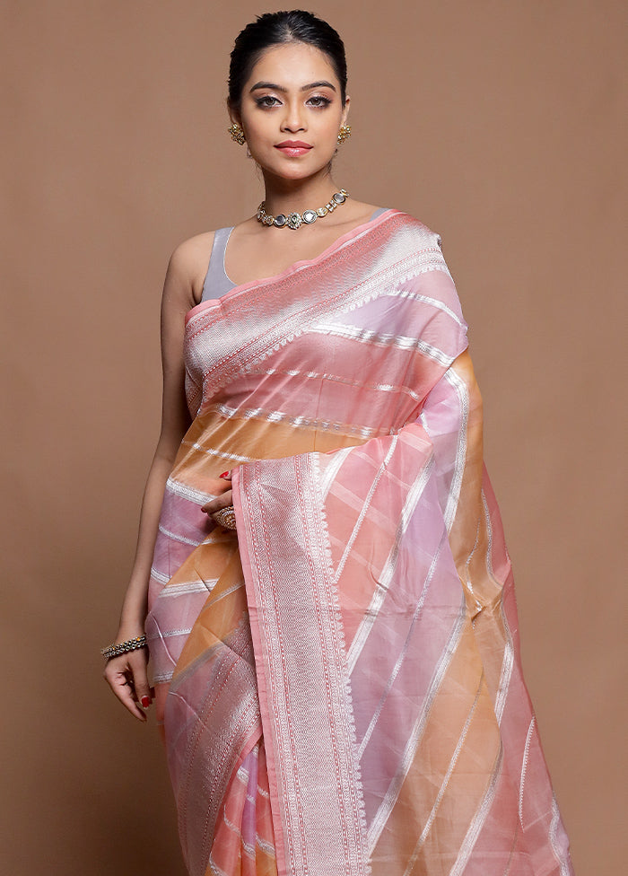 Pink Handloom Pure Organza Saree With Blouse Piece