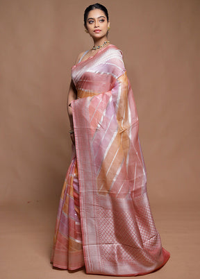 Pink Handloom Pure Organza Saree With Blouse Piece