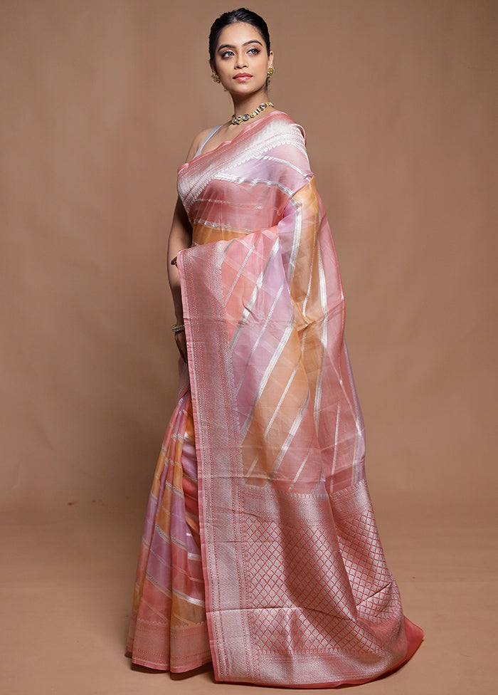 Pink Handloom Pure Organza Saree With Blouse Piece
