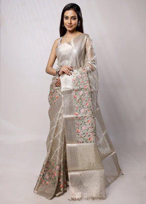 Cream Tissue Silk Saree With Blouse Piece