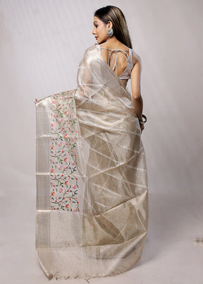 Cream Tissue Silk Saree With Blouse Piece