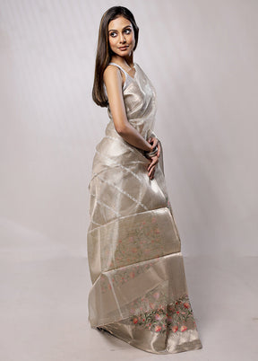 Cream Tissue Silk Saree With Blouse Piece