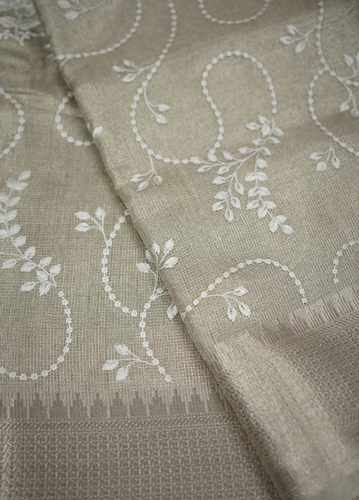 Cream Tissue Silk Saree With Blouse Piece - Indian Silk House Agencies