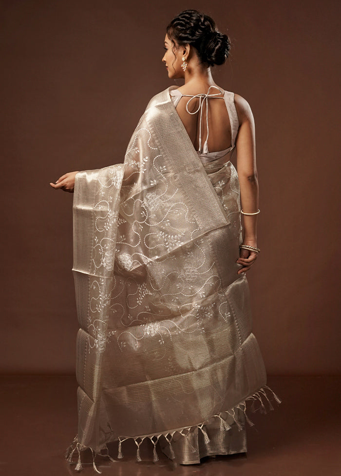 Cream Tissue Silk Saree With Blouse Piece - Indian Silk House Agencies