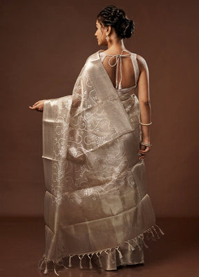 Cream Tissue Silk Saree With Blouse Piece - Indian Silk House Agencies