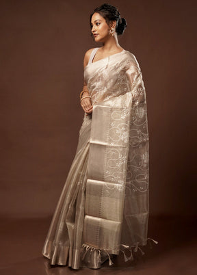 Cream Tissue Silk Saree With Blouse Piece - Indian Silk House Agencies