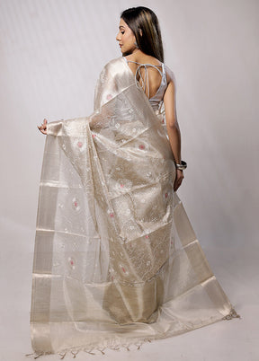 Cream Tissue Silk Saree With Blouse Piece