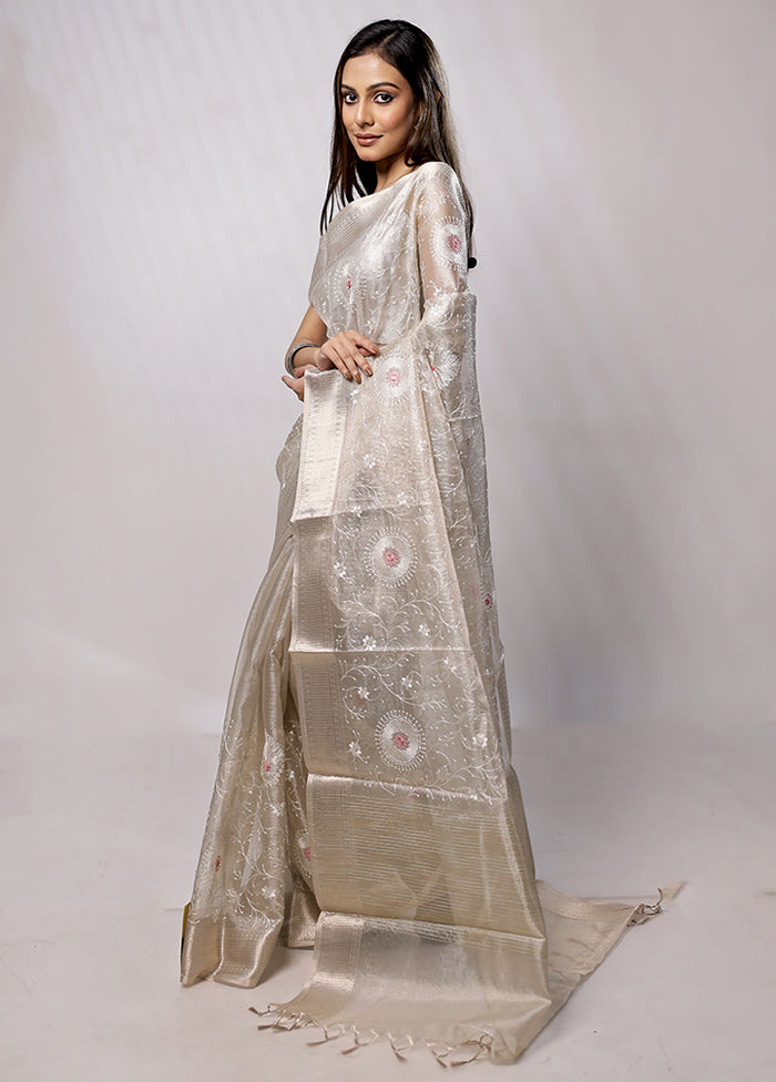 Cream Tissue Silk Saree With Blouse Piece