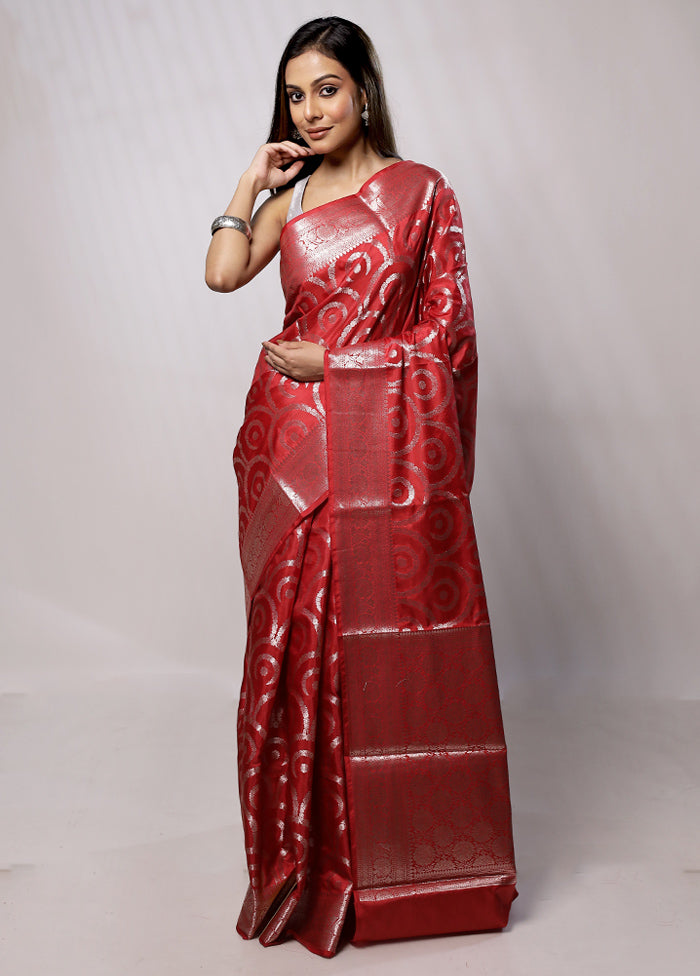 Red Kora Silk Saree With Blouse Piece