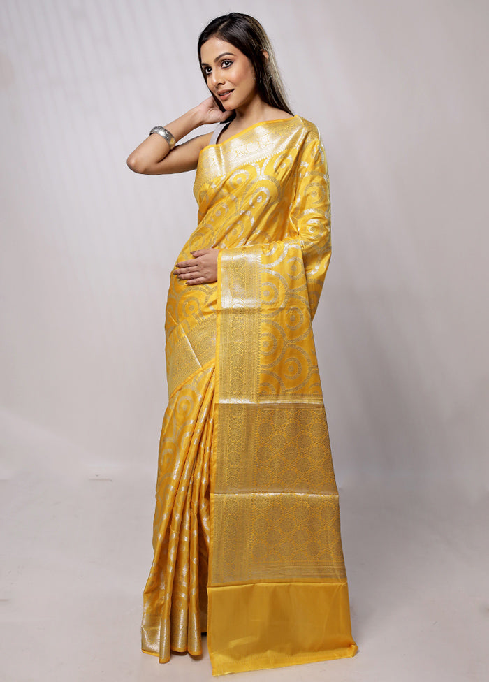 Yellow Kora Silk Saree With Blouse Piece