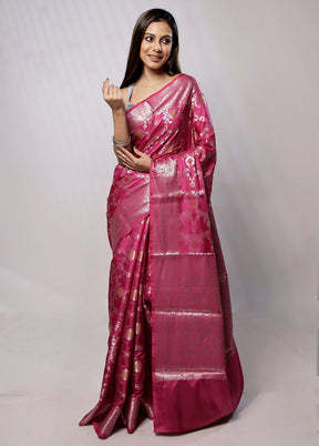 Pink Kora Silk Saree With Blouse Piece