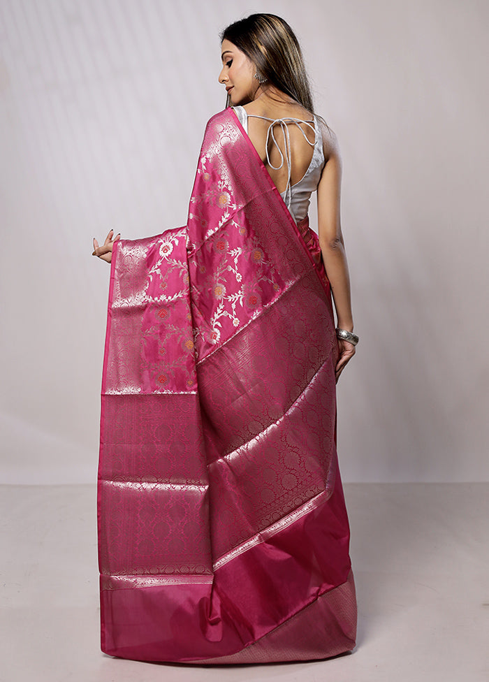 Pink Kora Silk Saree With Blouse Piece