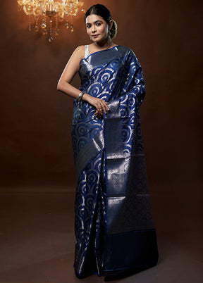 Blue Kora Silk Saree With Blouse Piece