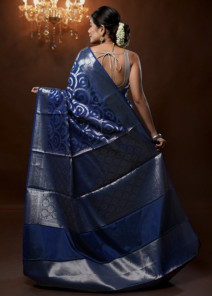 Blue Kora Silk Saree With Blouse Piece