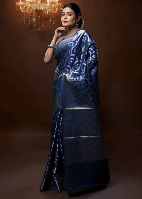 Blue Kora Silk Saree With Blouse Piece