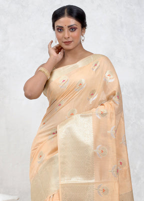 Peach Pure Cotton Saree Without Blouse Piece - Indian Silk House Agencies