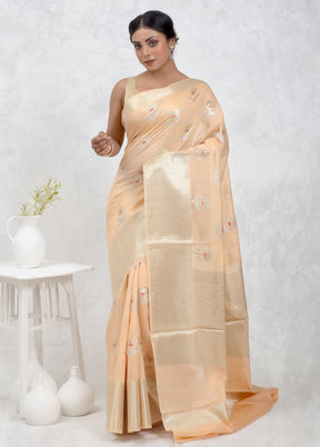 Peach Pure Cotton Saree Without Blouse Piece - Indian Silk House Agencies