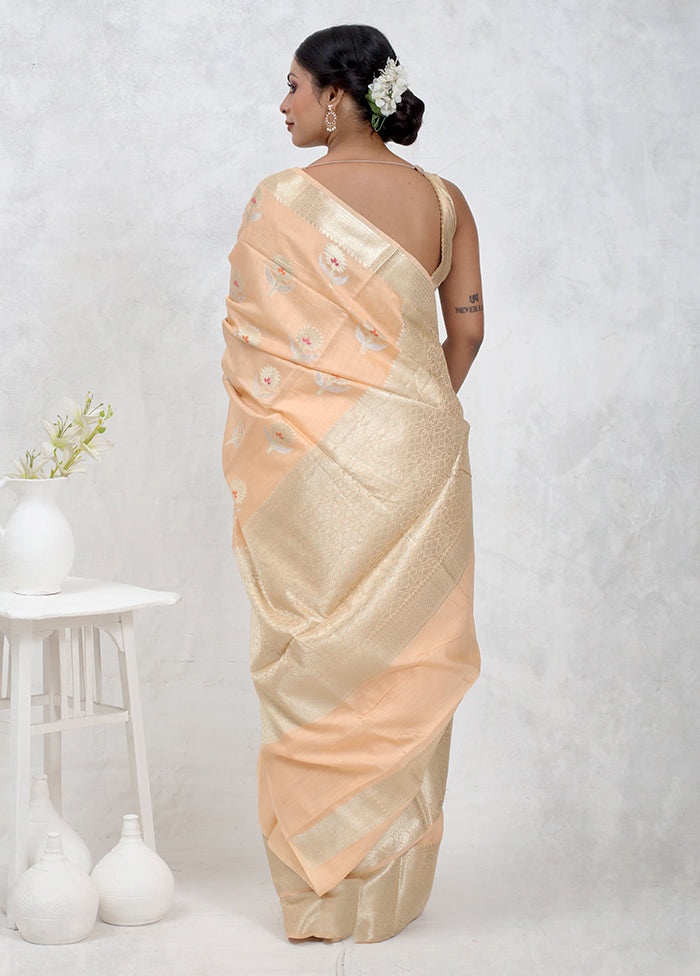 Peach Pure Cotton Saree Without Blouse Piece - Indian Silk House Agencies
