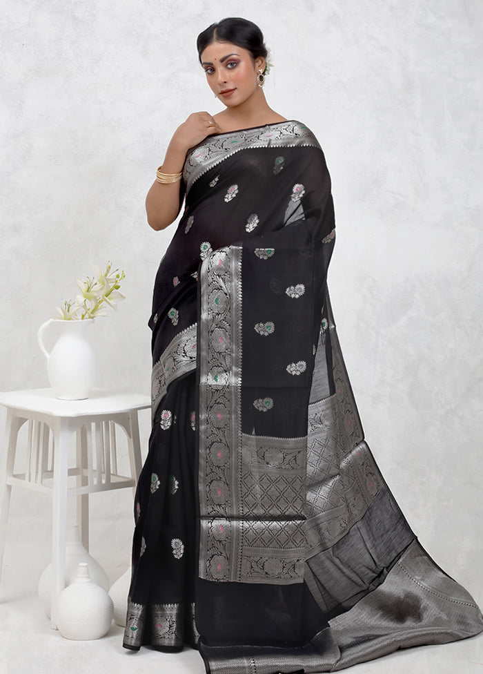 Black Pure Cotton Saree Without Blouse Piece - Indian Silk House Agencies