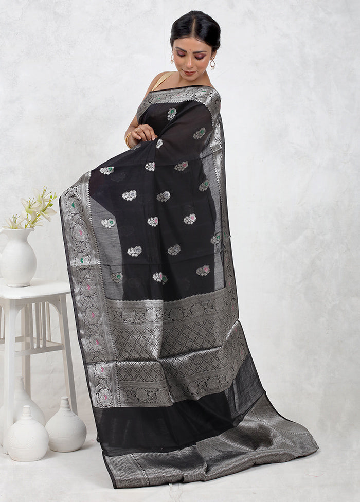 Black Pure Cotton Saree Without Blouse Piece - Indian Silk House Agencies