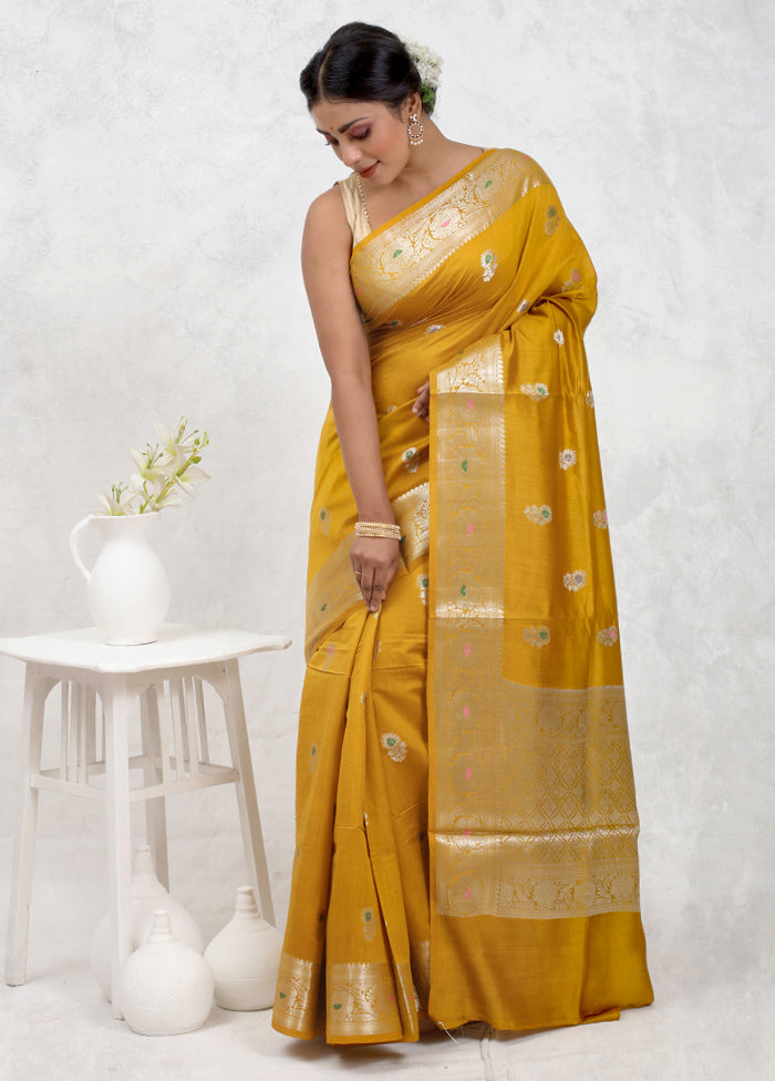 Yellow Pure Cotton Saree Without Blouse Piece - Indian Silk House Agencies