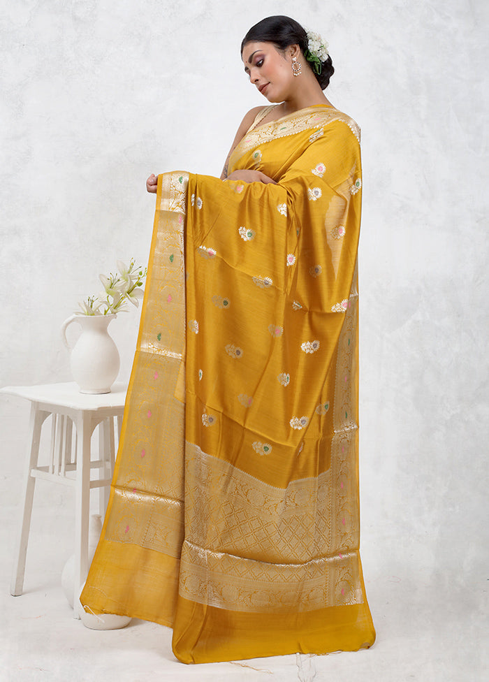 Yellow Pure Cotton Saree Without Blouse Piece - Indian Silk House Agencies