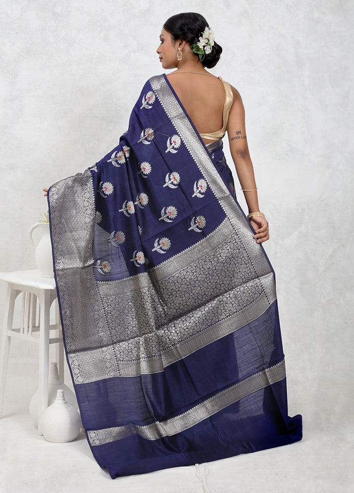 Blue Pure Cotton Saree Without Blouse Piece - Indian Silk House Agencies