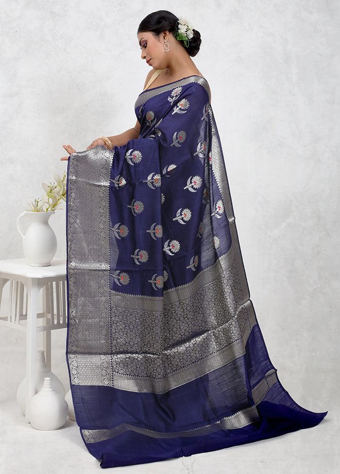 Blue Pure Cotton Saree Without Blouse Piece - Indian Silk House Agencies