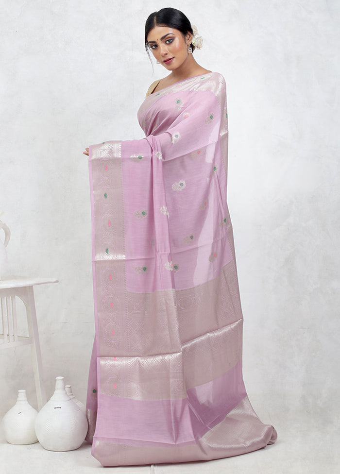 Pink Pure Cotton Saree Without Blouse Piece - Indian Silk House Agencies