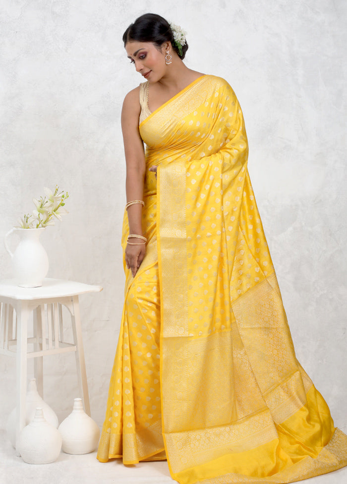 Yellow Pure Cotton Saree Without Blouse Piece - Indian Silk House Agencies