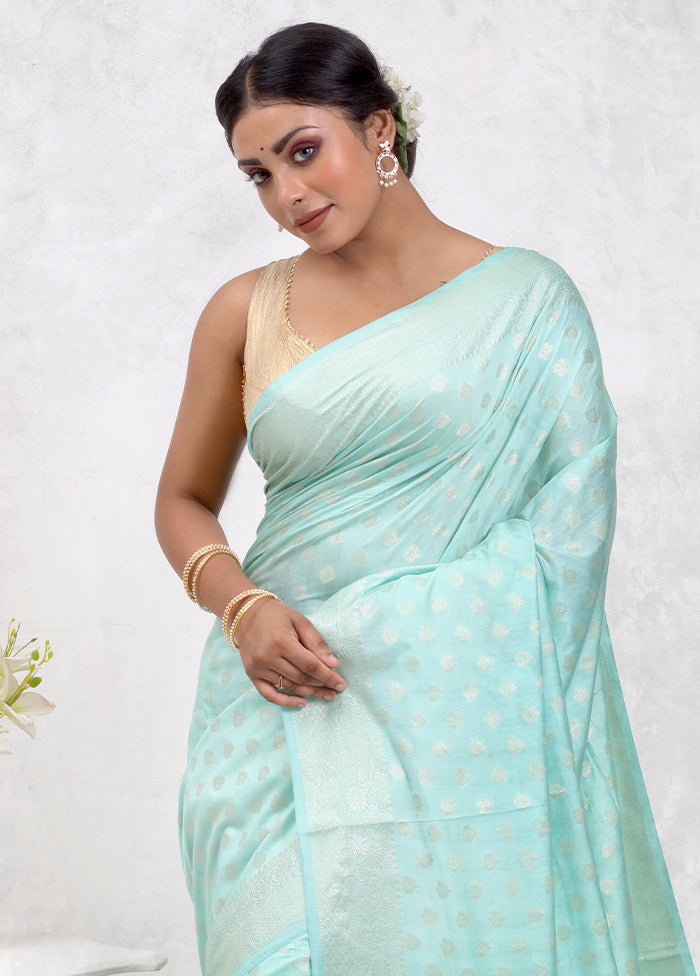 Green Pure Cotton Saree Without Blouse Piece - Indian Silk House Agencies