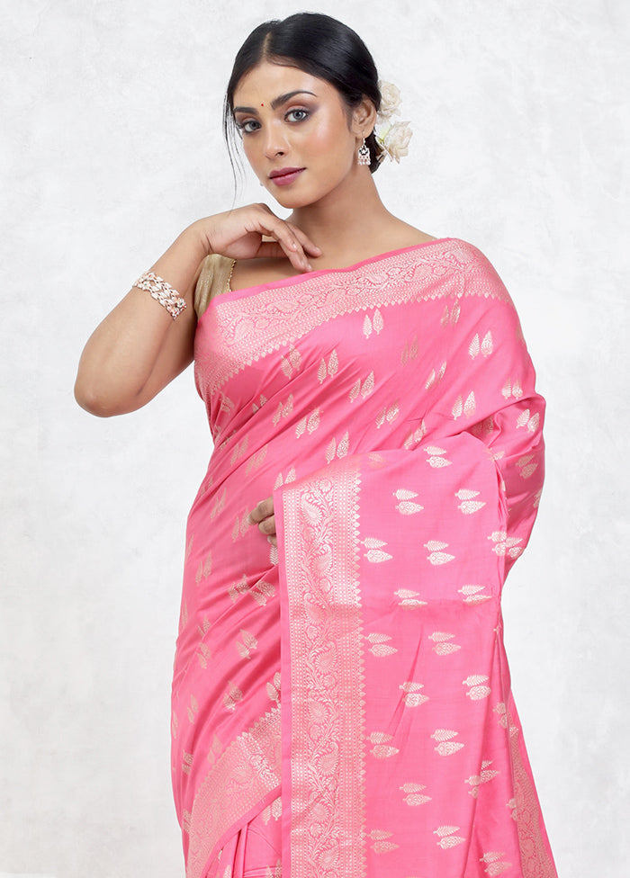 Pink Pure Cotton Saree With Blouse Piece
