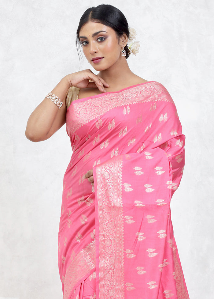 Pink Pure Cotton Saree Without Blouse Piece - Indian Silk House Agencies