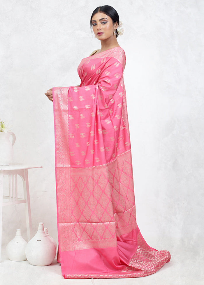 Pink Pure Cotton Saree Without Blouse Piece - Indian Silk House Agencies